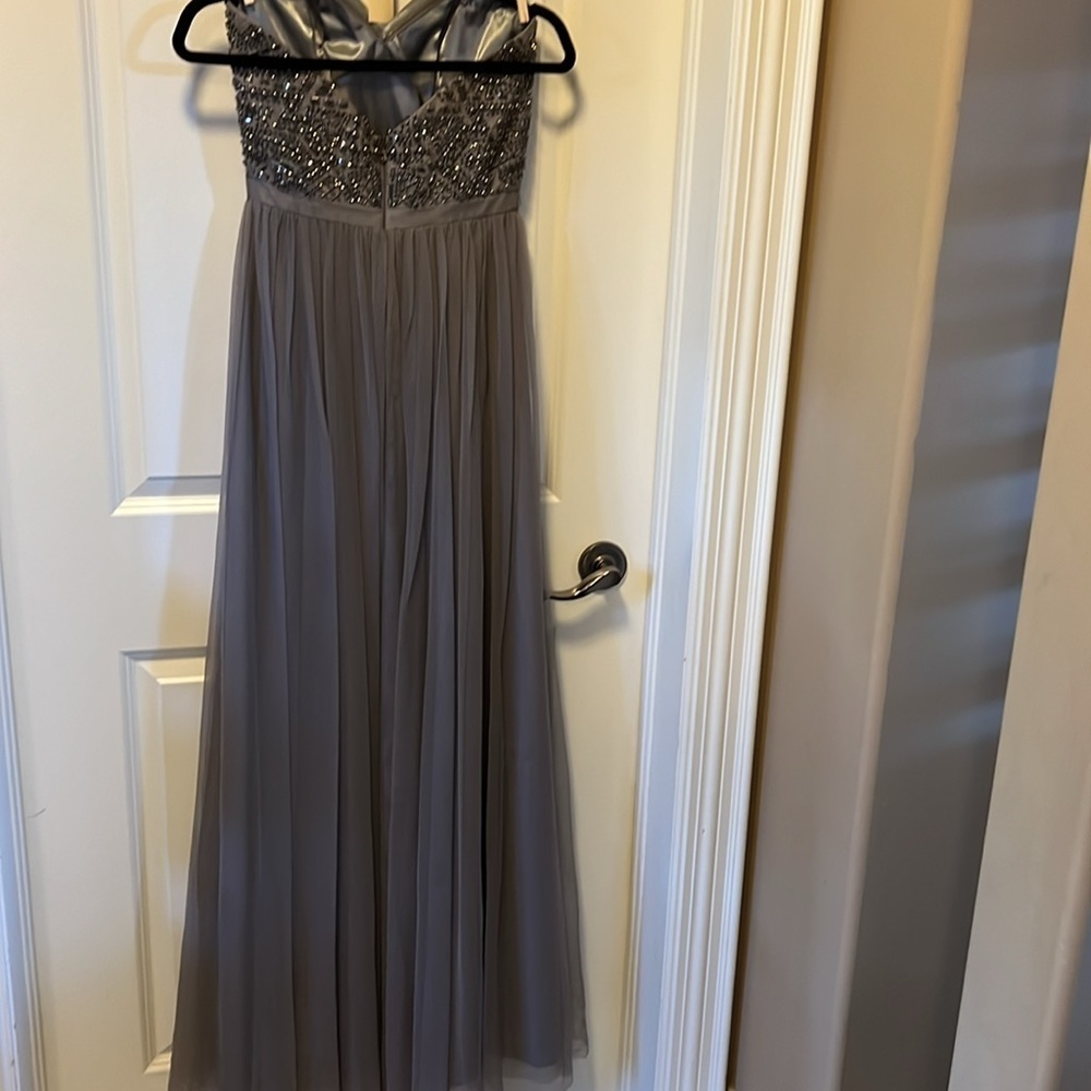 Le Chateau Grey/ Mauve Tulle Beaded Halter (prom) Dress - Picture 4 of 12